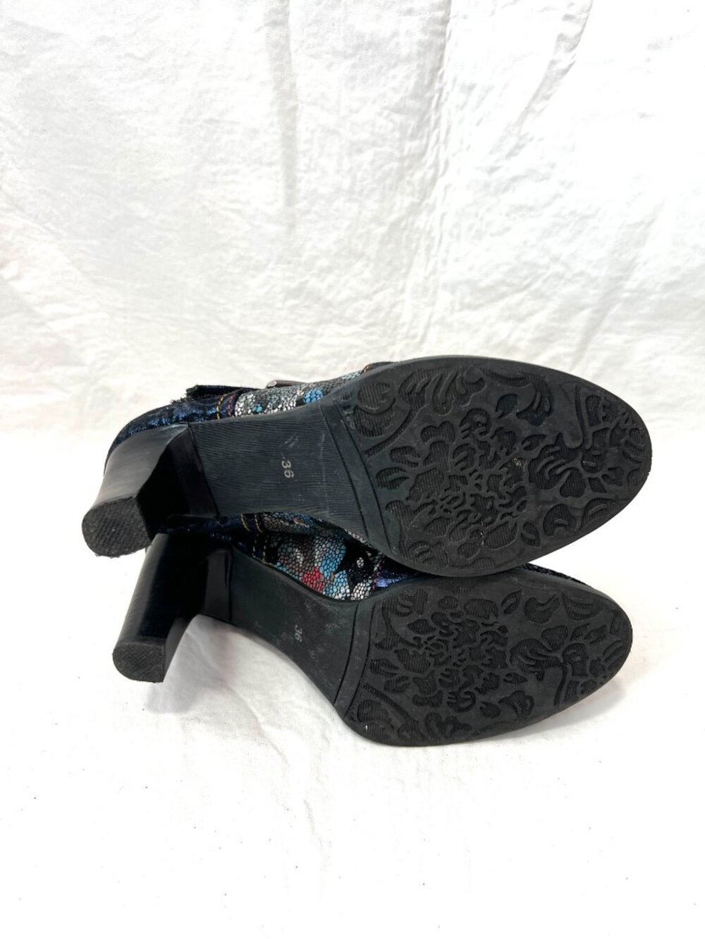 L'Artiste pumps high heels 36 6 womens Mazie navy blue floral metallic t bar - Picture 8 of 11